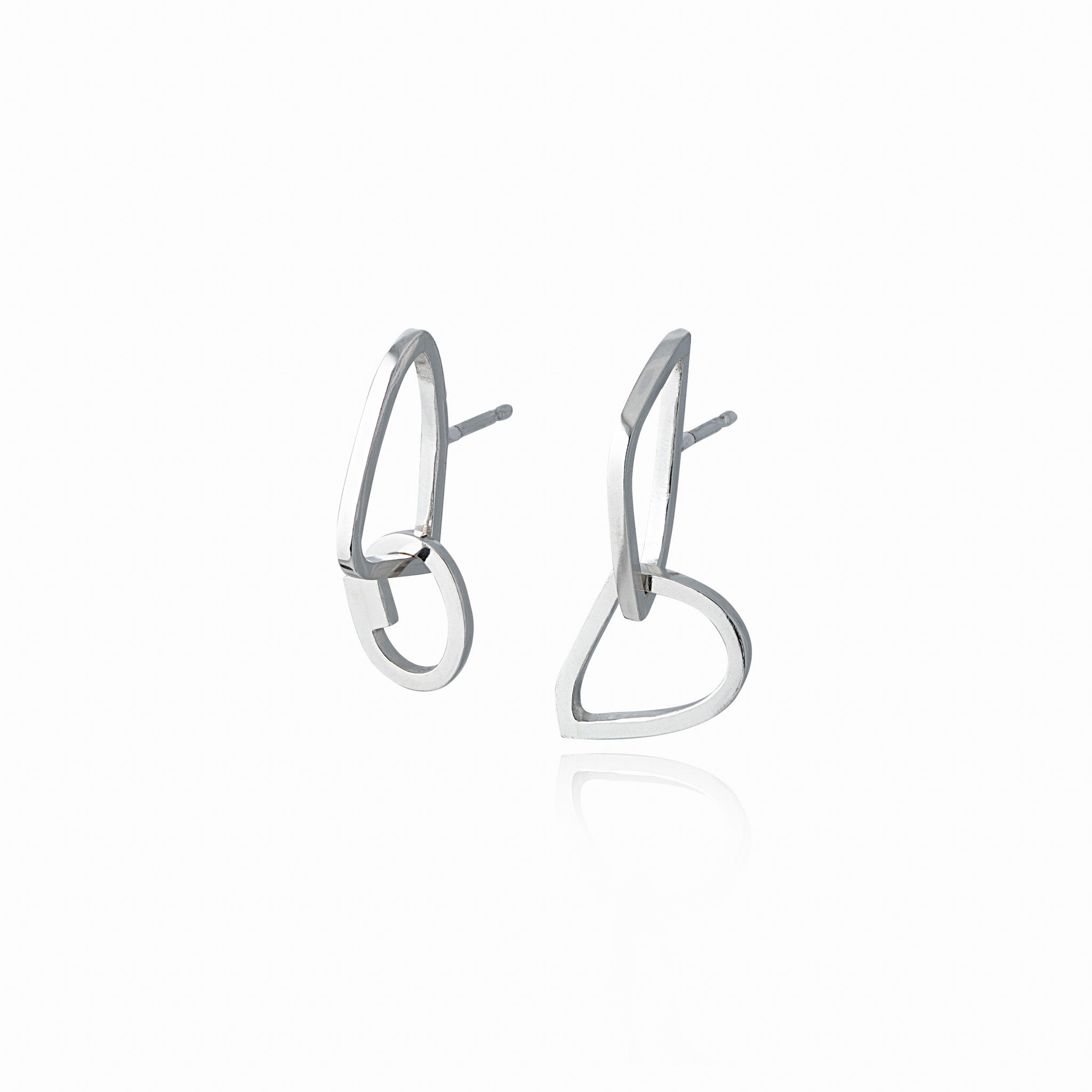 Non-Identical Silver Polished Chain Drop Studs